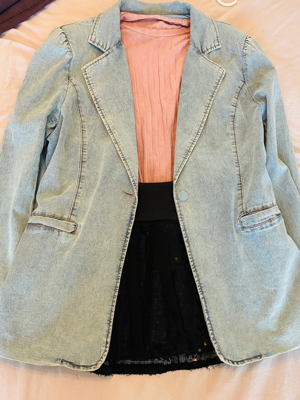Light Blue Denim Blazer for Women Large